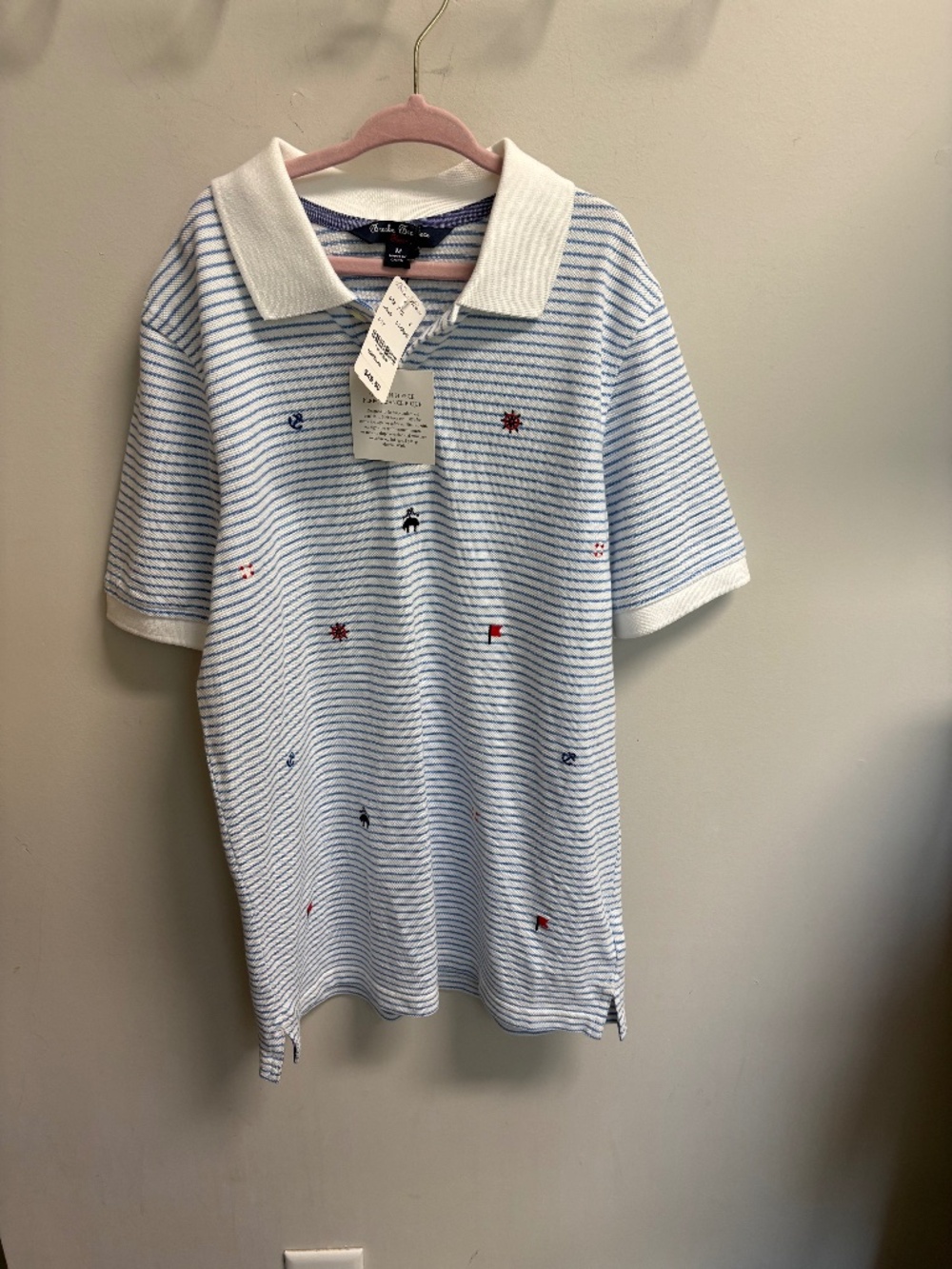 NWT Brooks Brothers Boys Golden Fleece Performance Polo blue and white size M